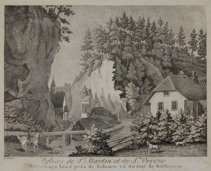 <p>Rüttenen Eglises de St. Martin et de Ste. Verène / Pellerinage situé près de Soleure vû du coté de Rüthenen ,    499</p>