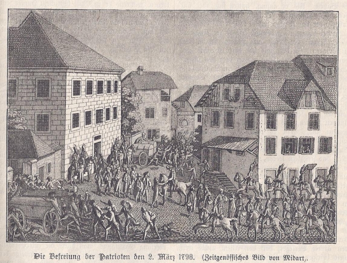 <p>501.1892  Die Beferiung der Patrioten 2. März 1798 ,Unterer Winkel</p>
<p>altes Gefängnis</p>