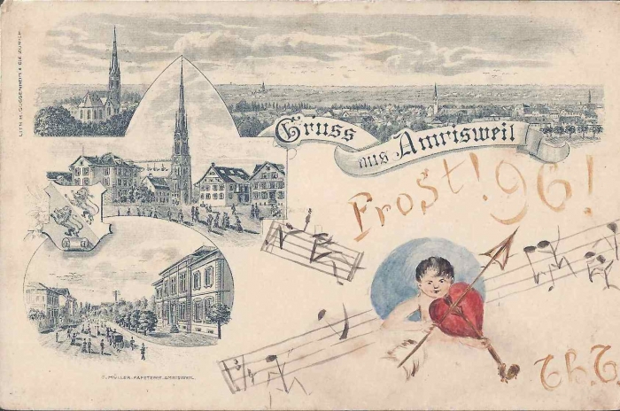<p>Karte wurde Ergänzt mit Prost (18)96 + Musik Spieler mit Noten , Karte guter Zustand , 1.12.1896 gelaufen</p>
