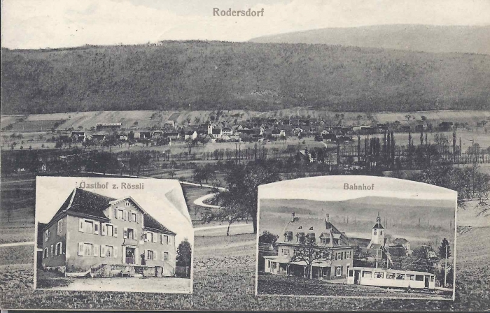 <p>Roderstorf , Gasthof zum Rössli ,  Bahnhof , Karte Top Zustand , 20.3.1911</p>