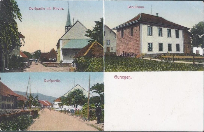 <p>Dorfpartie , Kirche , Schulhaus , Karte Top Zustand</p>